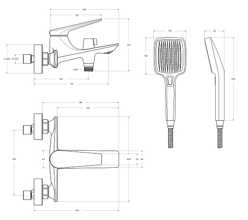 Смеситель для ванны с душем Cezares Liner LINER-VD-01 хром
