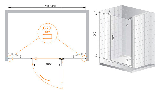 Душевая дверь в нишу Cezares Bergamo B13 40 60/30 P Cr R