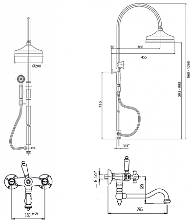 Душевая стойка Cezares MARGOT-CVDF-02-M, бронза