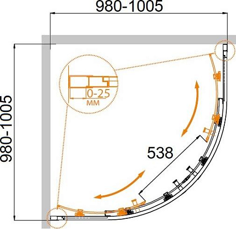 Душевой уголок Cezares Molveno-R-2-100-C-Cr-IV
