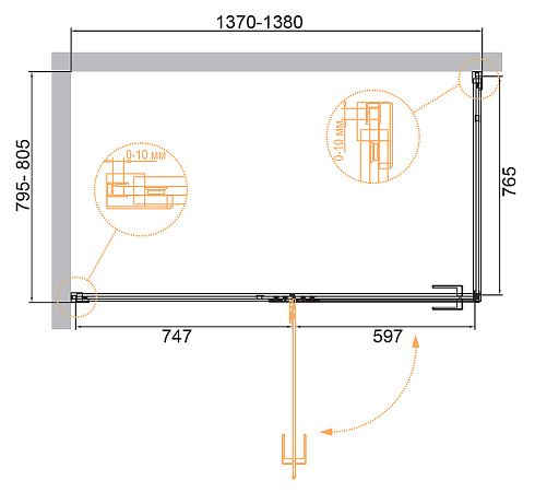 Душевой уголок Cezares BELLAGIO-AH-1-140/80-C-NERO 140x80, черный матовый, стекло прозрачное