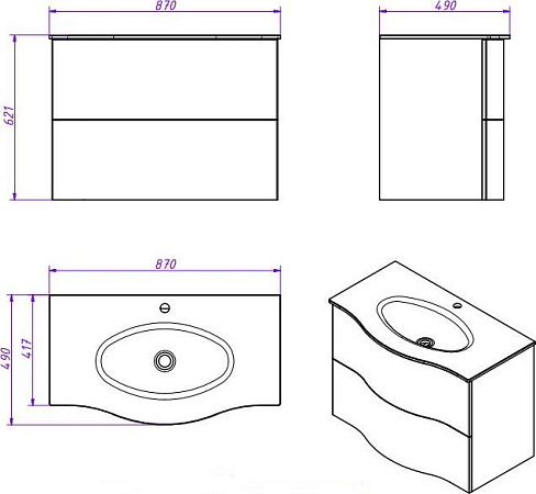 Раковина-столешница Cezares Petalo-Oro-900-VTR