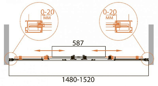 Шторка на ванну Cezares RELAX-VF-2-150/145-C-Bi стекло прозрачное