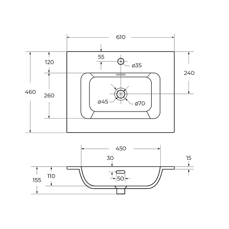 Накладная раковина Cezares Eco 61 CZR-8073-60 белый глянец