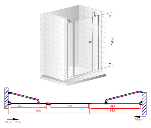 Душевая дверь в нишу Cezares Elena B13 60/60/40 P Cr L