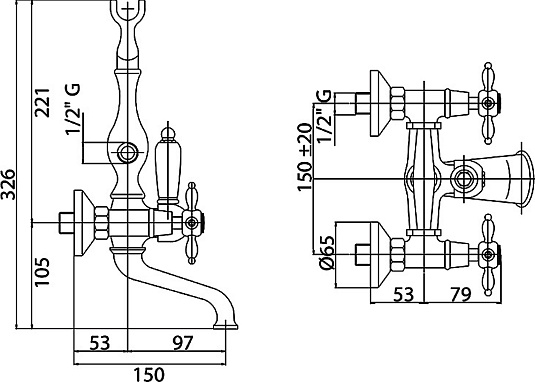 Смеситель Cezares Nostalgia NOSTALGIA-VD-01 для ванны с душем