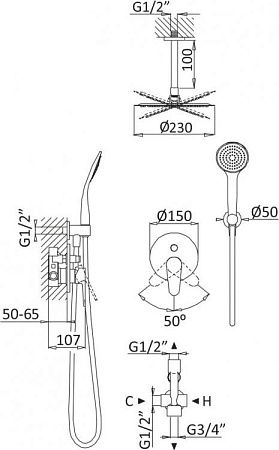 Душевая система Cezares CZR-B-DSIS-01, хром
