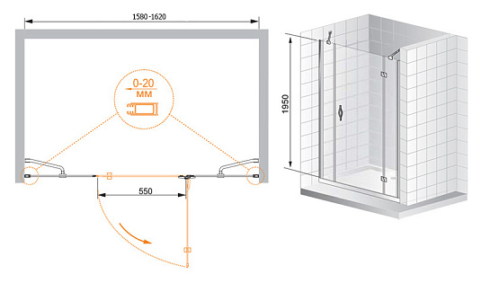Душевая дверь в нишу Cezares Bergamo B13 60 60/40 P Cr R