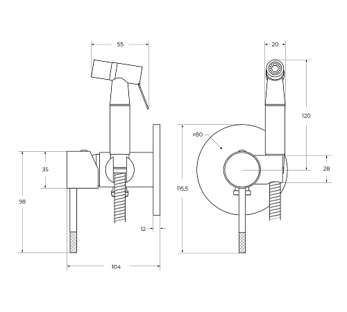 Гигиенический душ Cezares Relax RELAX-DIF-NOP со смесителем, черный матовый