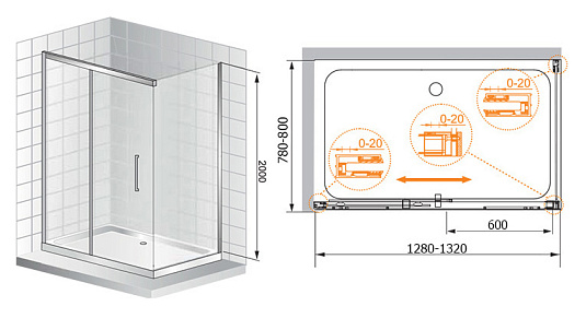 Душевой уголок Cezares Premier Soft W AH1 130/80 C Cr IV