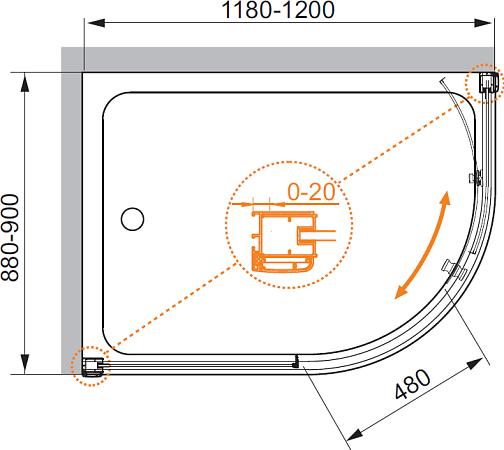 Душевой уголок Cezares ANIMA-W-RH-1-120/90-C-Cr стекло прозрачное