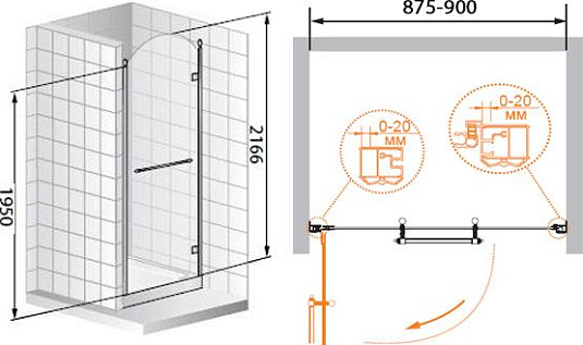 Душевая дверь в нишу Cezares Retro A B1 90 CP Cr R