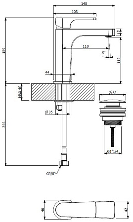 Смеситель для раковины Cezares LAGOS-LSM1-NOP, черный
