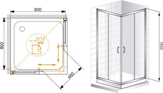 Душевой уголок Cezares Pratico A2 80 C Cr