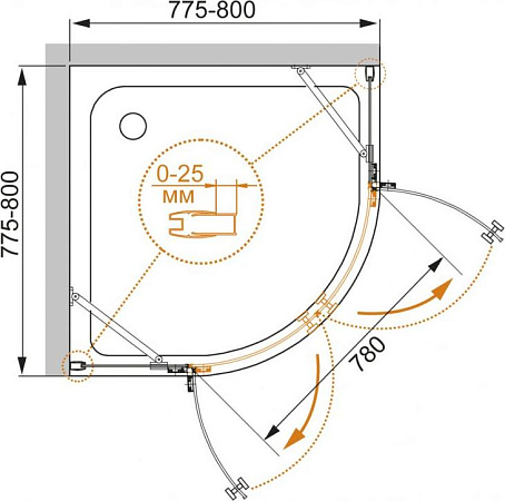 Душевой уголок Cezares CRYSTAL-S-R-2-80-C-Cr