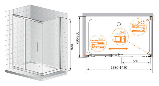 Душевой уголок Cezares Premier Soft W AH1 140/80 C Cr IV