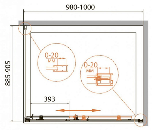 Душевой уголок Cezares RELAX-AHF-1-100/90-C-Bi стекло прозрачное