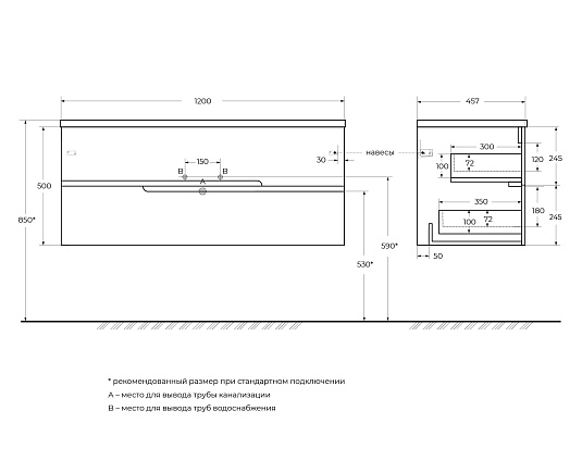 Тумба под раковину Cezares Duet-n 120 DUET-N-1200-2C-SO-AS-P альпака брашированная