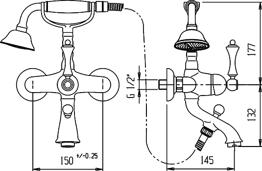 Смеситель Cezares Margot MARGOT-VDM-03/24-Bi для ванны с душем