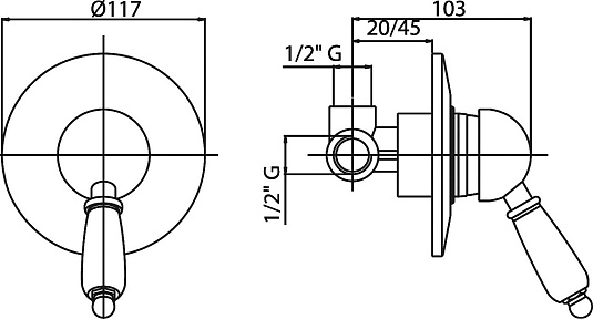 Смеситель Cezares Elite ELITE-DIM-01-Bi С ВНУТРЕННЕЙ ЧАСТЬЮ для душа